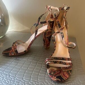 Paisley Strappy Heeled Sandals